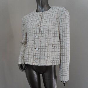 Veronica Beard Andrea Tweed Jacket Beige Gold Pearl Buttons Size 10 New Tag $698